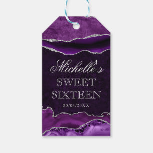 Purple and Silver Glitter Marble Agate Sweet 16 Gift Tags