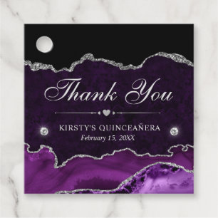 Purple and Silver Glitter Marble Quinceanera Favor Tags