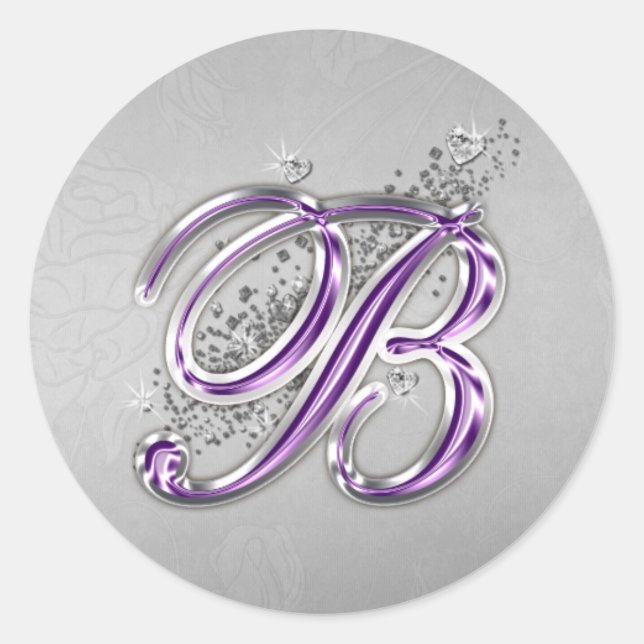 Purple and Silver Glitter Monogram B Sticker (Front)