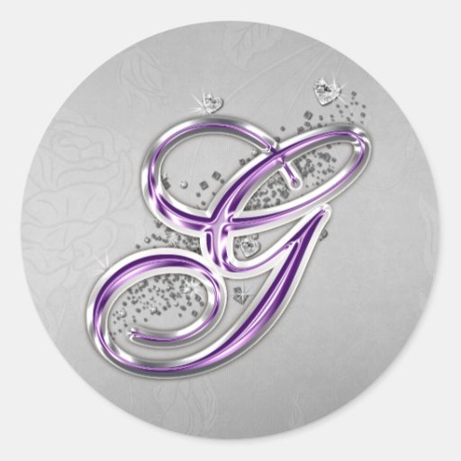 Purple and Silver Glitter Monogram G Sticker | Zazzle