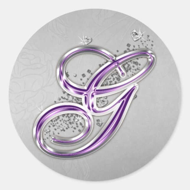 Purple and Silver Glitter Monogram G Sticker (Front)
