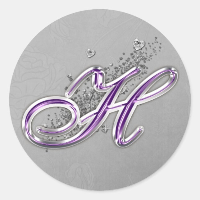Purple and Silver Glitter Monogram H Sticker (Front)