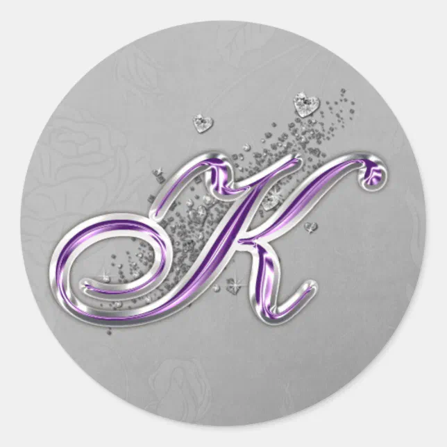 Purple and Silver Glitter Monogram K Sticker | Zazzle