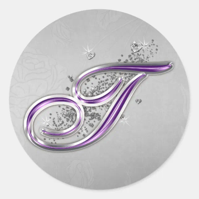 Purple and Silver Glitter Monogram T Sticker | Zazzle