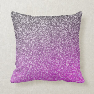 Purple and Silver Glitter Ombre Look Girly Glam Throw Pillow