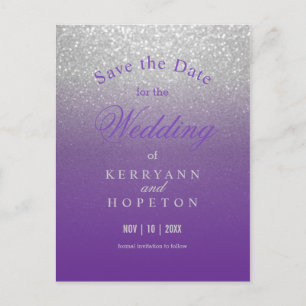 Purple and Silver Glitter - Save The Date Announcement Postcard