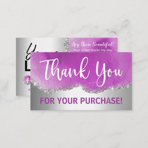 Purple And Silver Glitter Thank You Business Card