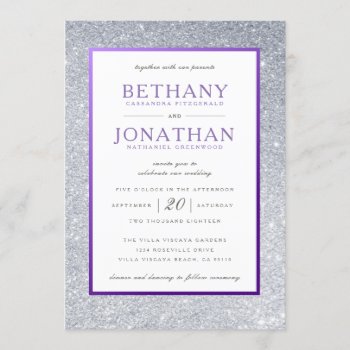 Purple And Silver Glitter Wedding Invitation by party_depot at Zazzle