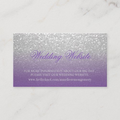 Purple and Silver Glitter Wedding Website Enclosure Card