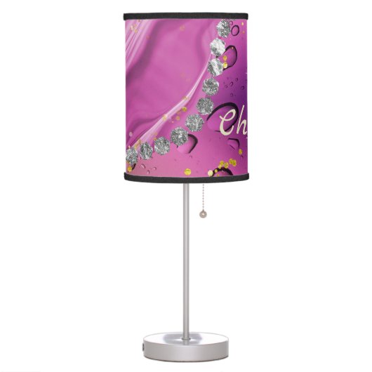Purple and Silver Gradient Ombre Monogram Table Lamp (Left)
