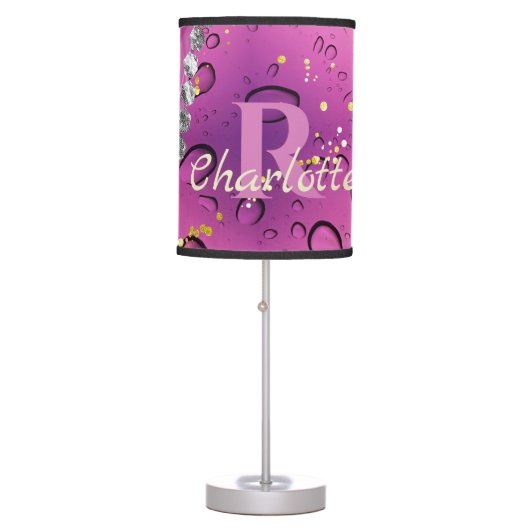 Purple and Silver Gradient Ombre Monogram Table Lamp (Front)