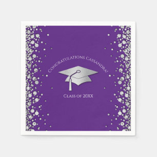 Purple and Silver Graduation Napkins