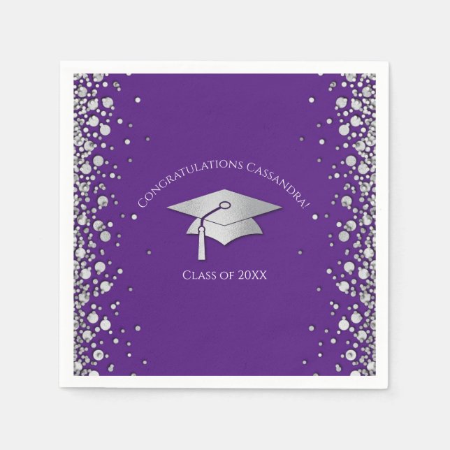 Purple and Silver Graduation Napkins (Front)