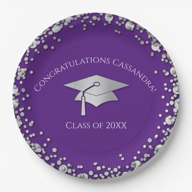 Purple and Silver Graduation Paper Plates (Front)