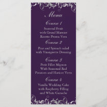 purple and silver gray wedding menu cards
