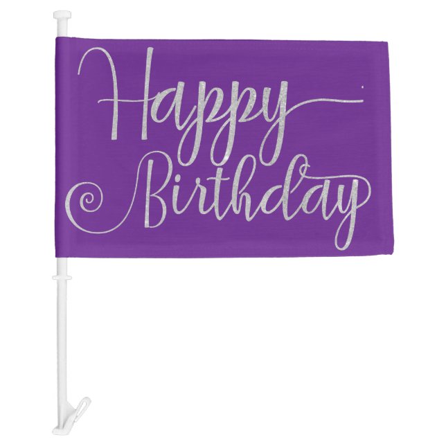Purple and Silver Happy Birthday Car Flag (Front)