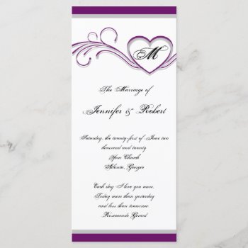 Purple And Silver Heart Monogram Wedding Program by NoteableExpressions at Zazzle