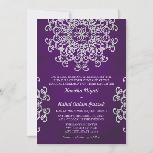 PURPLE AND SILVER INDIAN STYLE WEDDING INVITATION