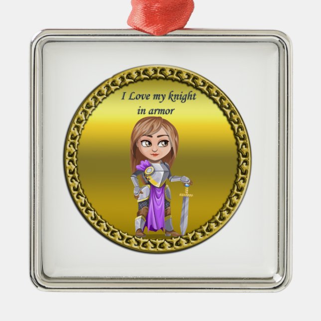 Purple and silver knight in her armor and sword metal ornament (Front)