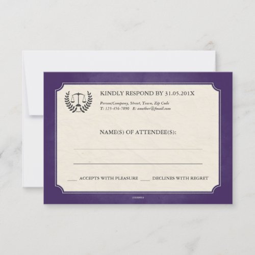 Purple and Silver LegalLaw School Graduation RSVP Invitation