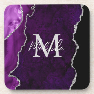 Purple and Silver Marble Agate Beverage Coaster
