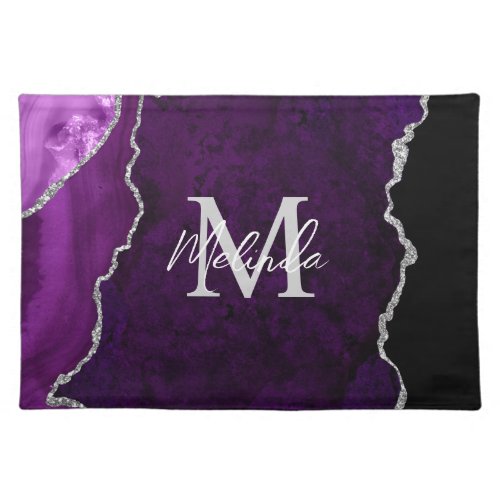 Purple and Silver Marble Agate Cloth Placemat