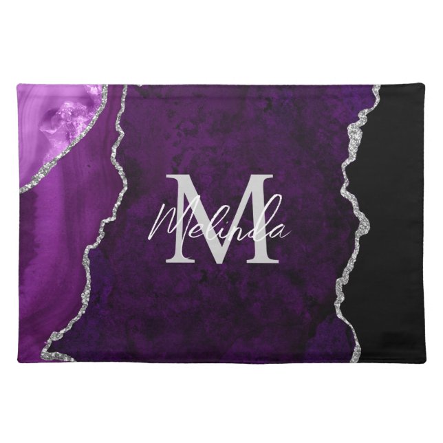 Purple and Silver Marble Agate Cloth Placemat (Front)