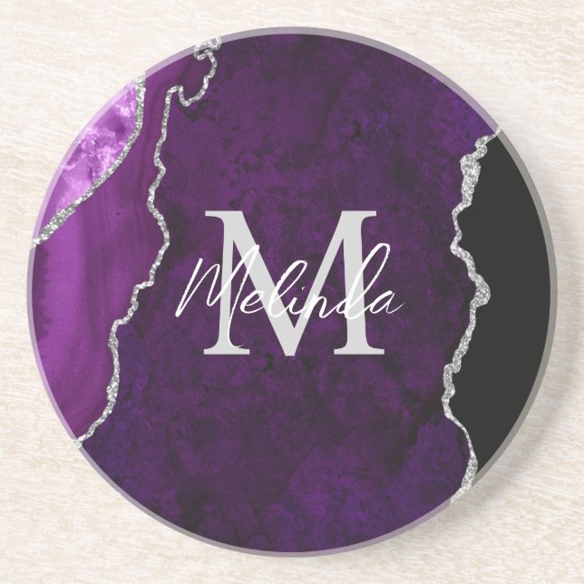 Purple and Silver Marble Agate Coaster (Front)
