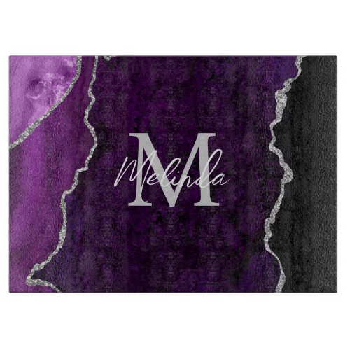 Purple and Silver Marble Agate Cutting Board