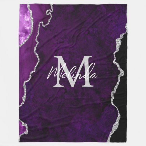 Purple and Silver Marble Agate Fleece Blanket