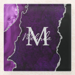 Purple and Silver Marble Agate Glass Coaster