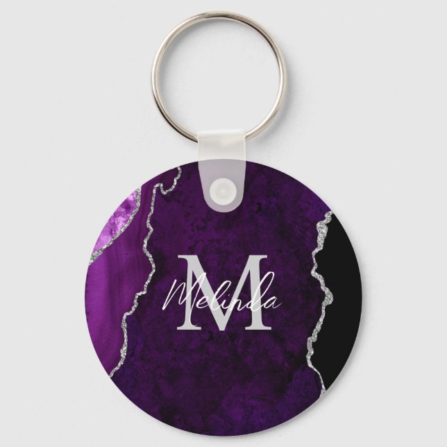 Purple and Silver Marble Agate Keychain (Front)