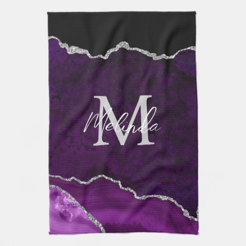 Purple and Silver Marble Agate Kitchen Towel