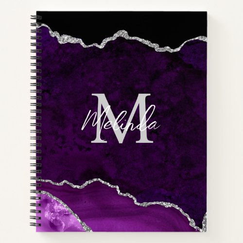 Purple and Silver Marble Agate Notebook