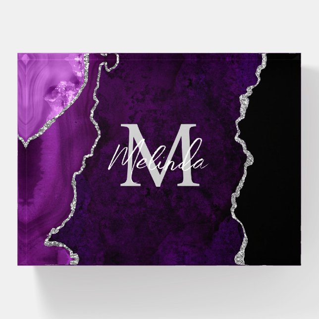 Purple and Silver Marble Agate Paperweight (Front)