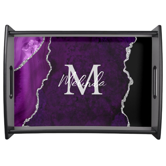Purple and Silver Marble Agate Serving Tray (Front)