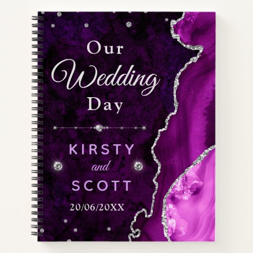 Purple and Silver Marble Agate Wedding Photos Notebook