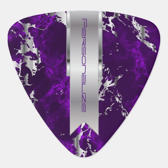 Purple and Silver Marble Design - Musicians Guitar Pick (Front)