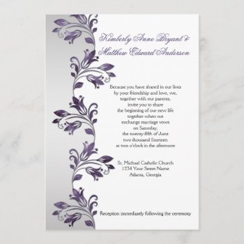Purple And Silver Ornate Floral Swirls Weddings Invitation by dmboyce at Zazzle