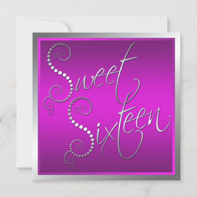 Purple and Silver Pearls Sweet Sixteen Invitation (Front)