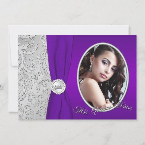 Purple and Silver Photo Quinceanera Invitation