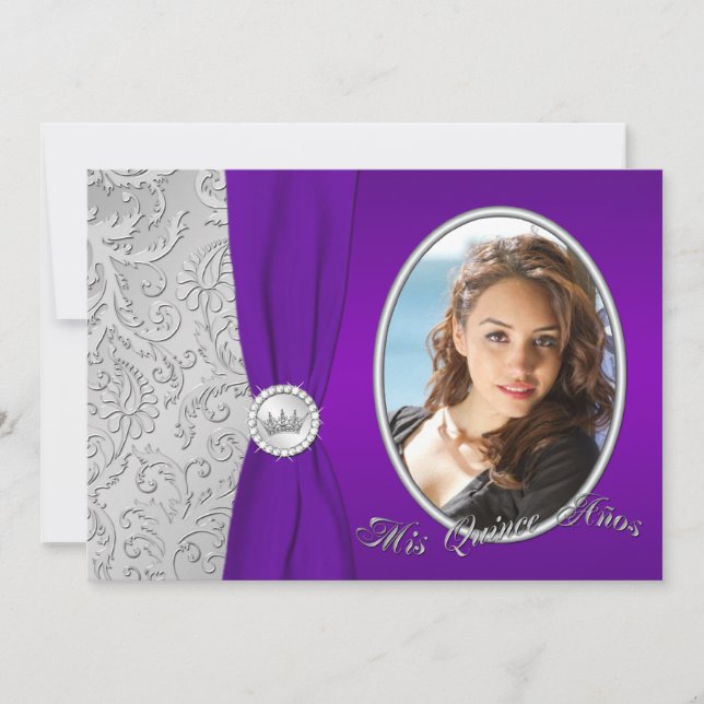 Purple and Silver Photo Quinceanera Invitation (Front)