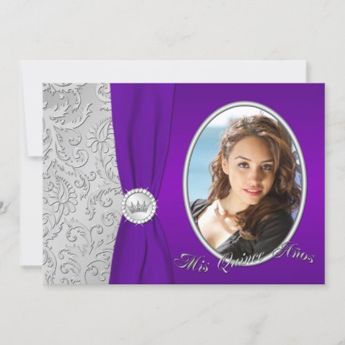Purple and Silver Photo Quinceanera Invitation
