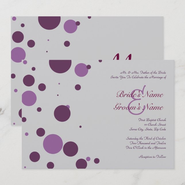 Purple and Silver Polka Dot Wedding Invitation (Front/Back)