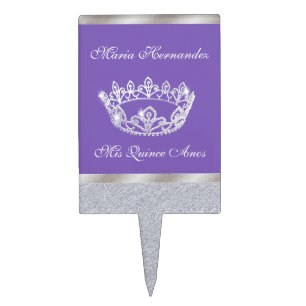 Purple and Silver Quinceañera Crown Cake Topper