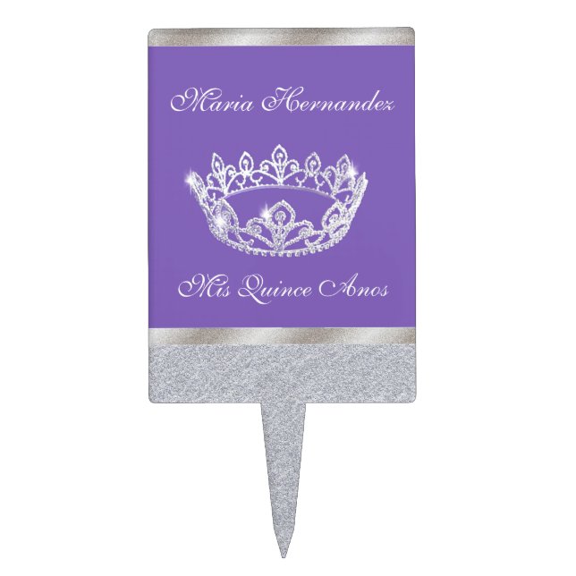 Purple and Silver Quinceañera Crown Cake Topper (Front)