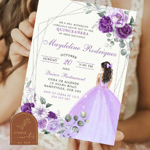 Purple and Silver Royal Crown Mexican Princess Invitation