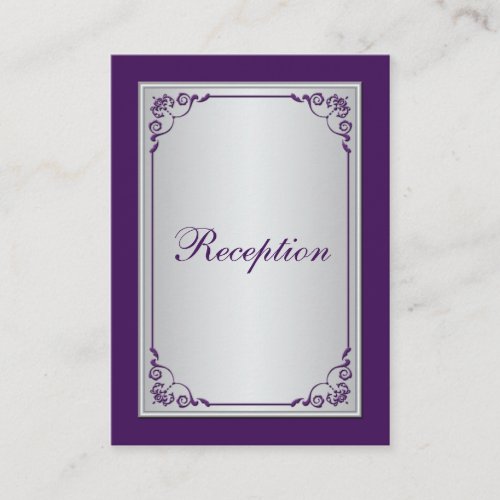 Purple and Silver Scroll Reception Enclosure Card Business Card Template