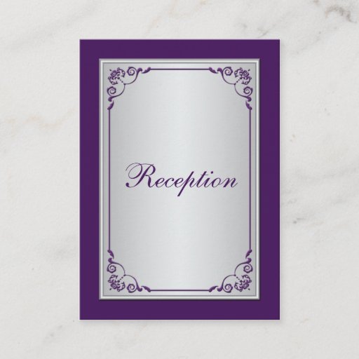 Customizable Purple and Silver Scroll Reception Enclosure Card Business Card Template