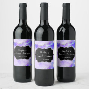 Purple and Silver Sequins Agate Sweet Sixteen Wine Label
